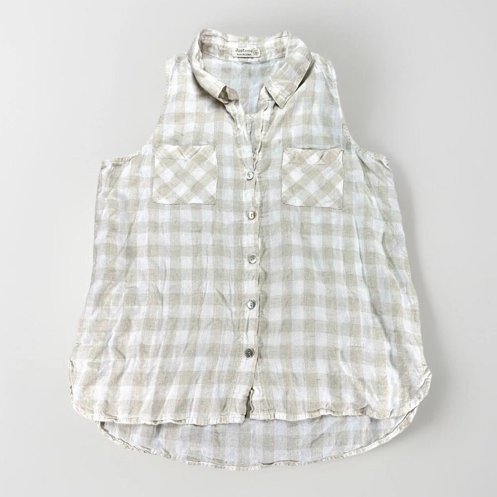 Just Living Shirt Womens Small Plaid Sleeveless Blouse Tank Top Button Down